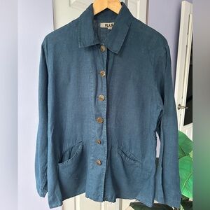 Like New! FLAX 100% Linen Jacket Blue lagenlook Size Small (roomy fit)